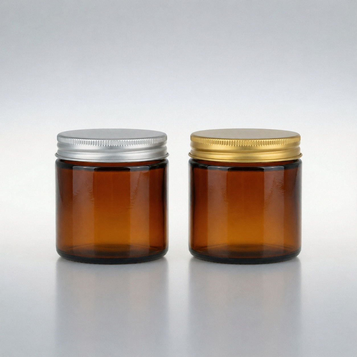 Tarro de vidrio ámbar 100 ml (tapa dorada o plateada)